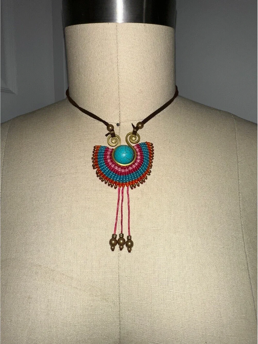 Handcrafted Bohemian Turquoise and Beaded Pendant Necklace
